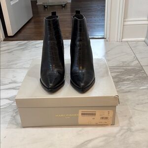 Marc Fisher Black Croc-Embossed Ankle Boots